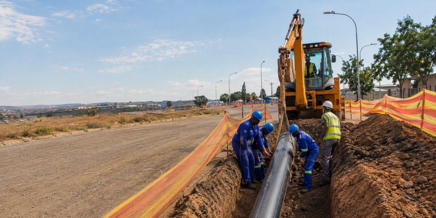 Water pipeline installation in progress
